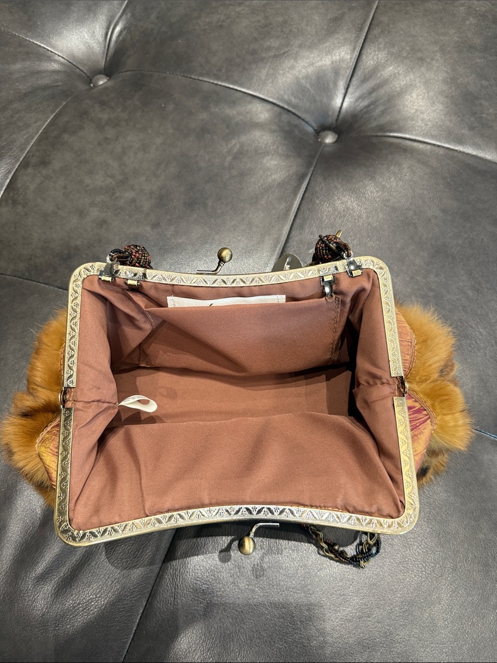NEW! Mary Frances Animal Instincts Faux Fur Jeweled Beaded Crossbody Clutch - Picture 9 of 11